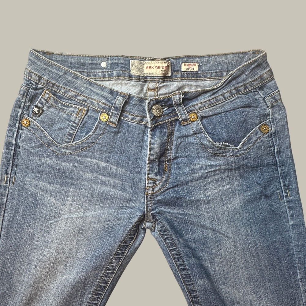 MEK Denim Jeans Womens 30 Plymouth Straight Blue Embroidered Low Rise Stretch